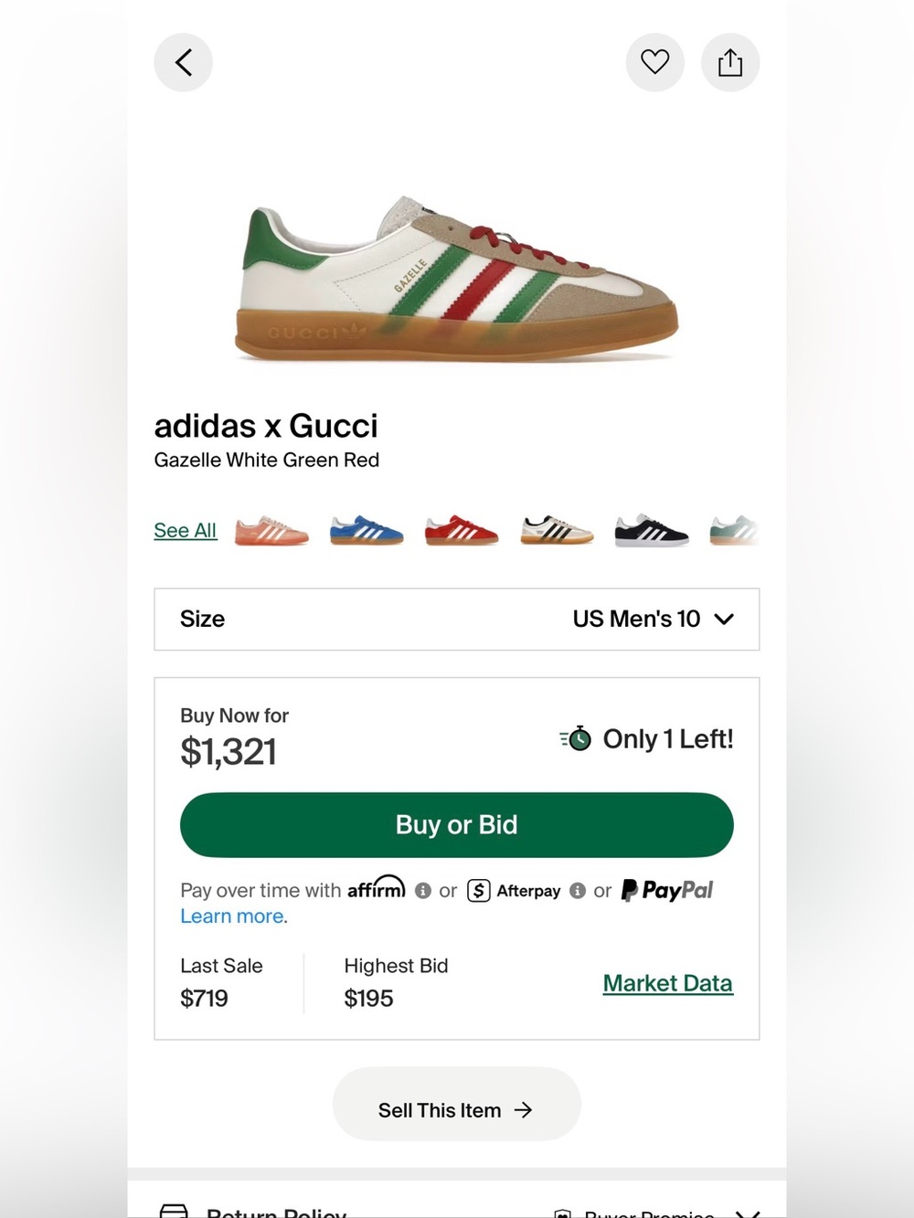 Gucci x adidas Gazelle White Leather Sneakers with Red Laces & Green Stripes - Picture 11 of 11
